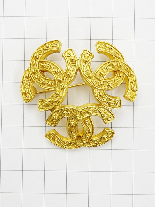 CHANEL】【94A】シャネル『1994年 トリプル ココマーク ブローチ』1