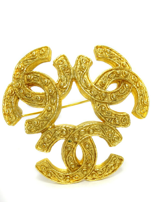 CHANEL】【94A】シャネル『1994年 トリプル ココマーク ブローチ』1