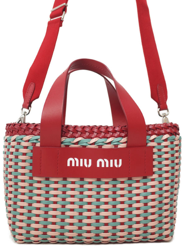 miu miu 2Way かごバッグ イントレッチオ 5BA007 レッド miu miu 2Way