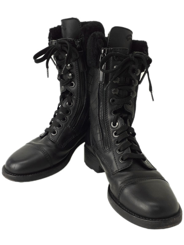 CHANEL】シャネル『ココマーク マトラッセ サイドジップ レースアップ