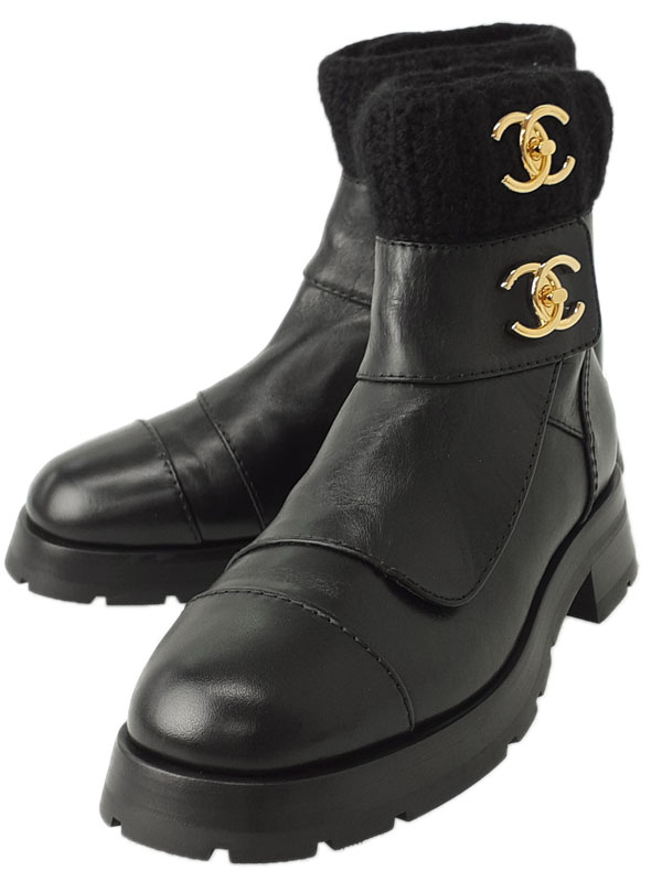 CHANEL】シャネル『ココマーク ターンロック ショートブーツ size38(約