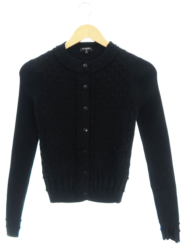 CHANEL シャネル レーストリミングカーディガン カシミヤモヘヤ 黒 06C