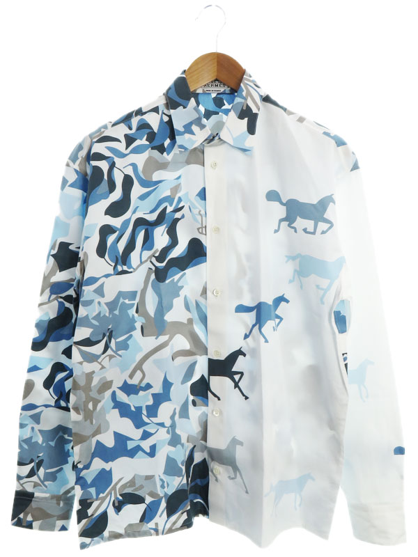 HERMES】エルメス『馬柄 長袖シャツ size37 14 1/2』メンズ 1週間保証