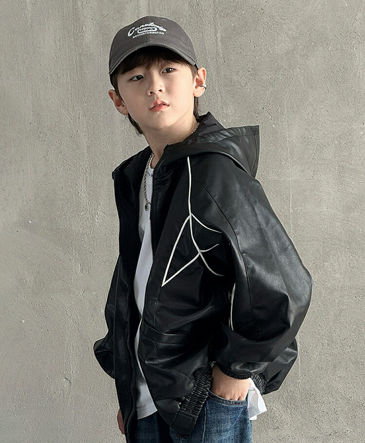 楽天市場】レザージャケット キッズ フード付き PU革 子供服