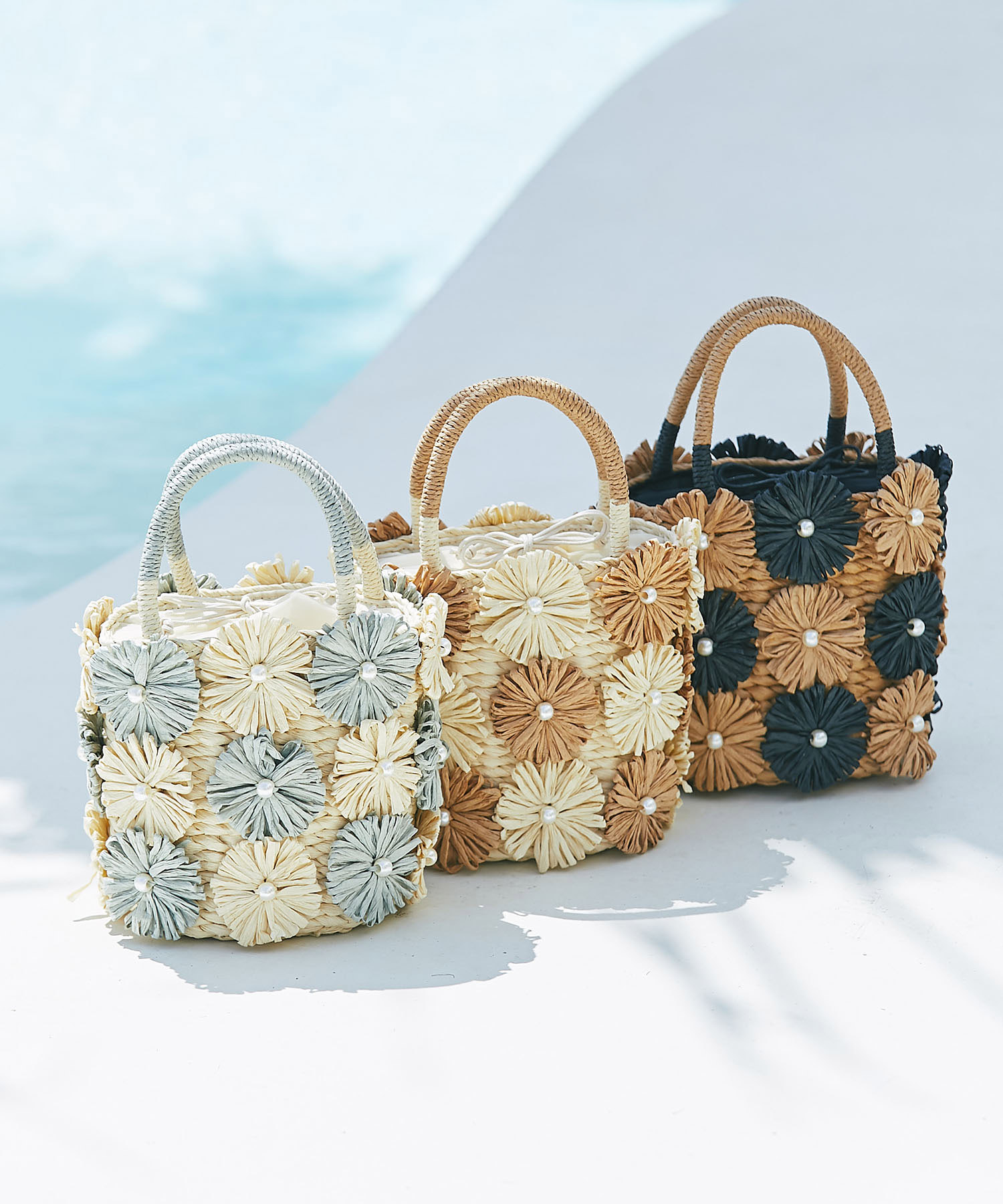 立体フラワーモチーフペーパーかごバッグ