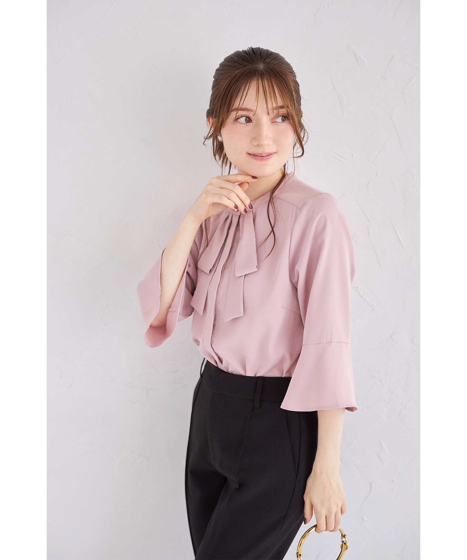 フレアスリーブリボンボウタイブラウス