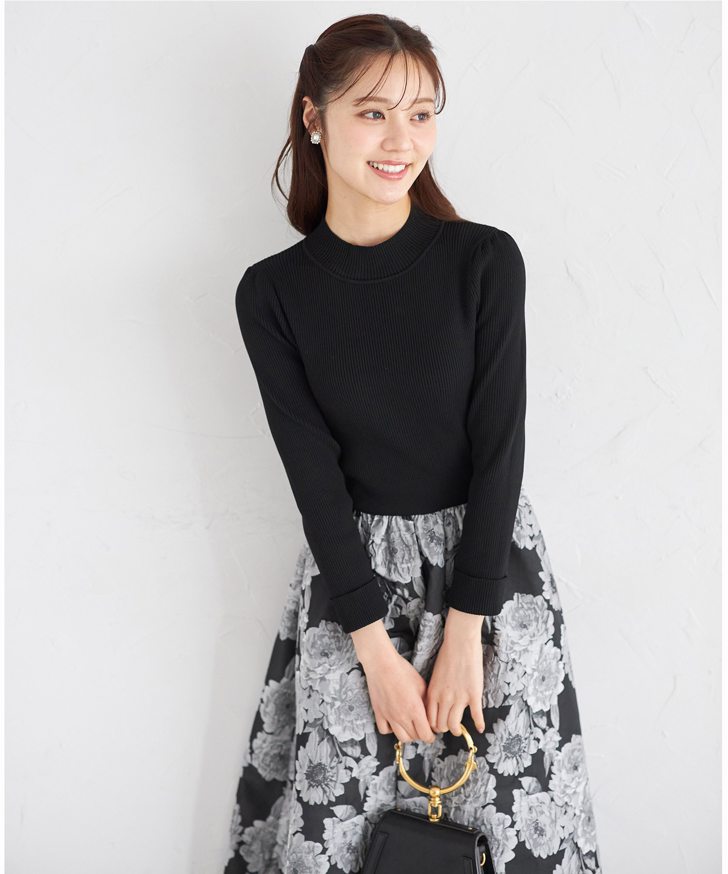 フラワージャガードドッキングニットワンピース