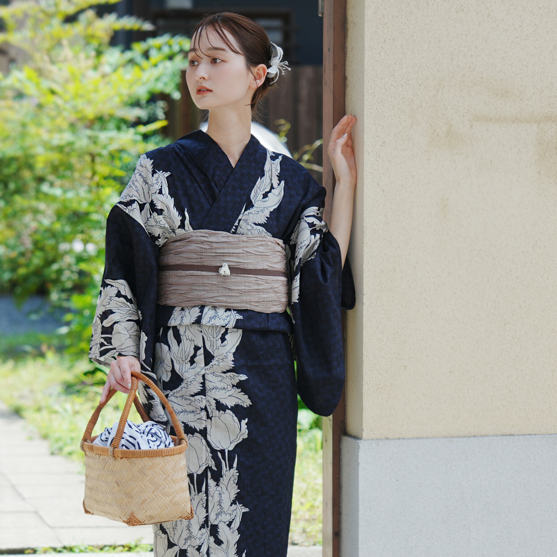 utatane 浴衣・帯 2点セット utatane 浴衣 レディース セット 高級変わり織 浴衣3点セット 薄グレー