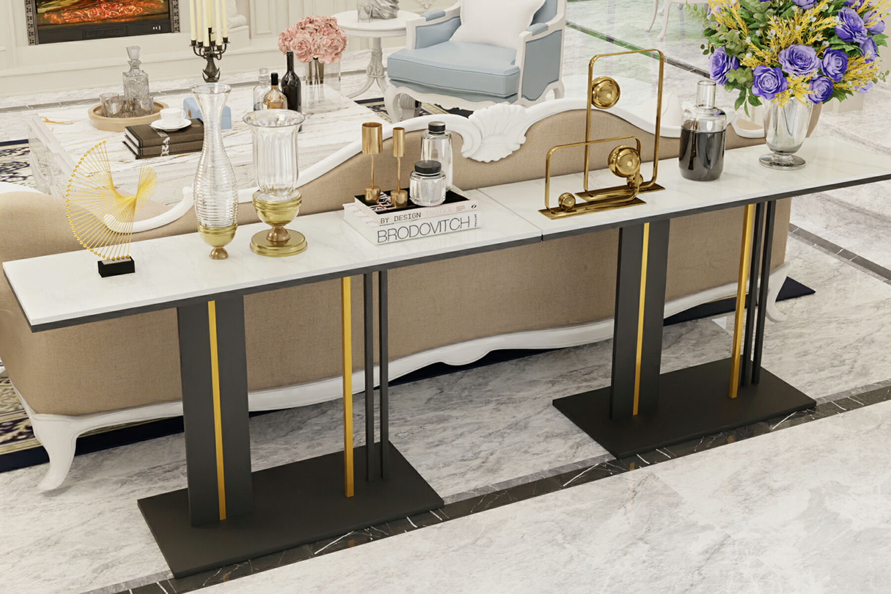 楽天市場】FATIVO コンソールテーブル 大理石 カウンターテーブル 白