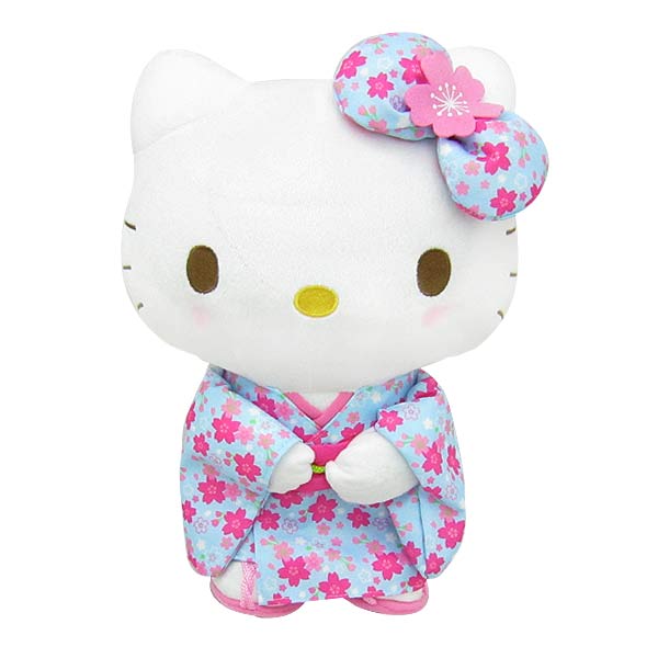 ハローキティ ぬいぐるみ M 水色 桜着物 4548643098450 - キャラクター