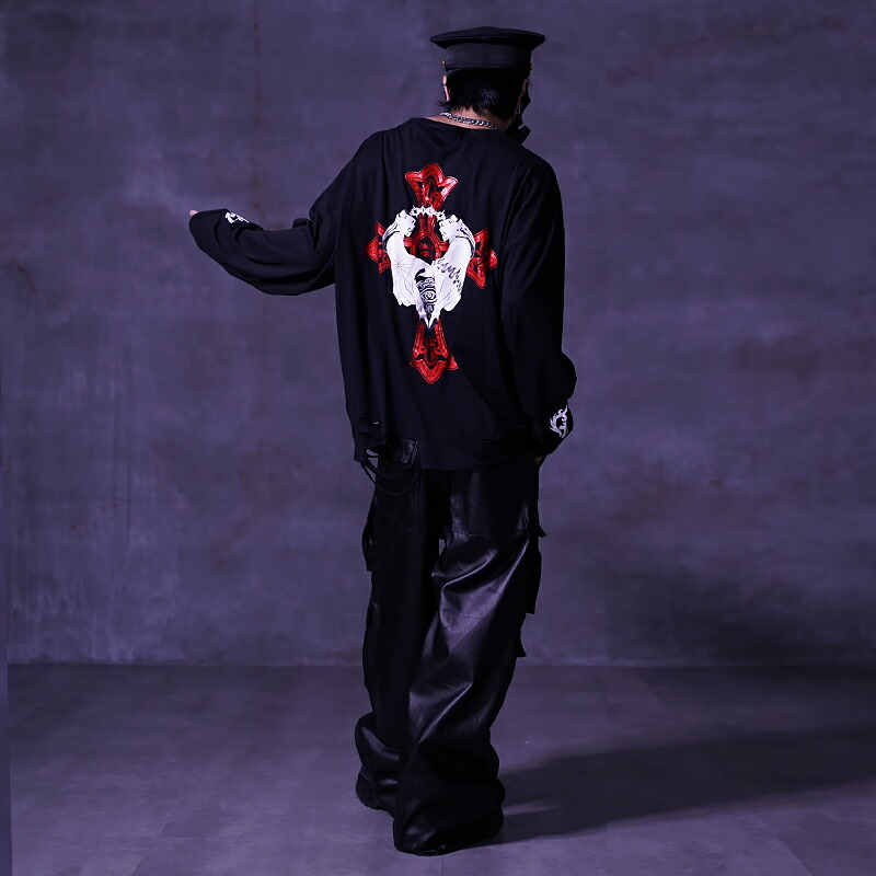 楽天市場】V系 Tシャツ 長袖 メンズ 長袖Tシャツ ダメージ カットソー