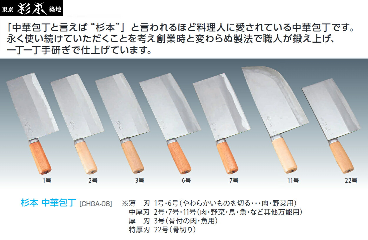 楽天市場】杉本 中華包丁業務用包丁 1号 2号 3号 6号 7号 11号 22号