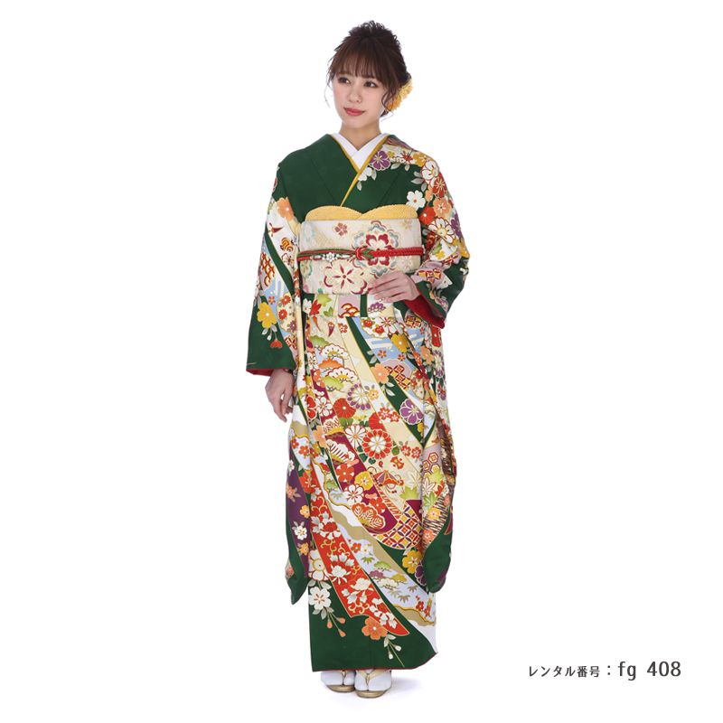 楽天市場】振袖 レンタル fg_408：吉祥大熨斗文 フルセット レンタル