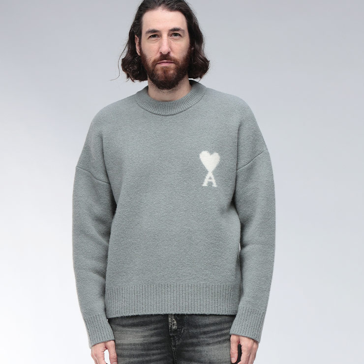 AMI PARIS (アミパリス) アルパカ混 胸ロゴ クルーネック セーター Ami