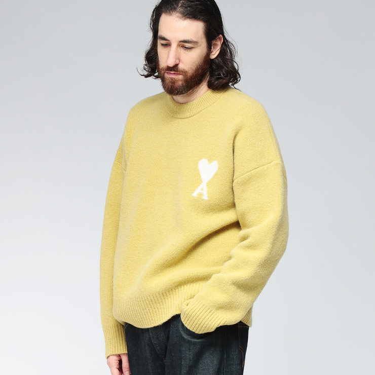 AMI PARIS (アミパリス) アルパカ混 胸ロゴ クルーネック セーター Ami