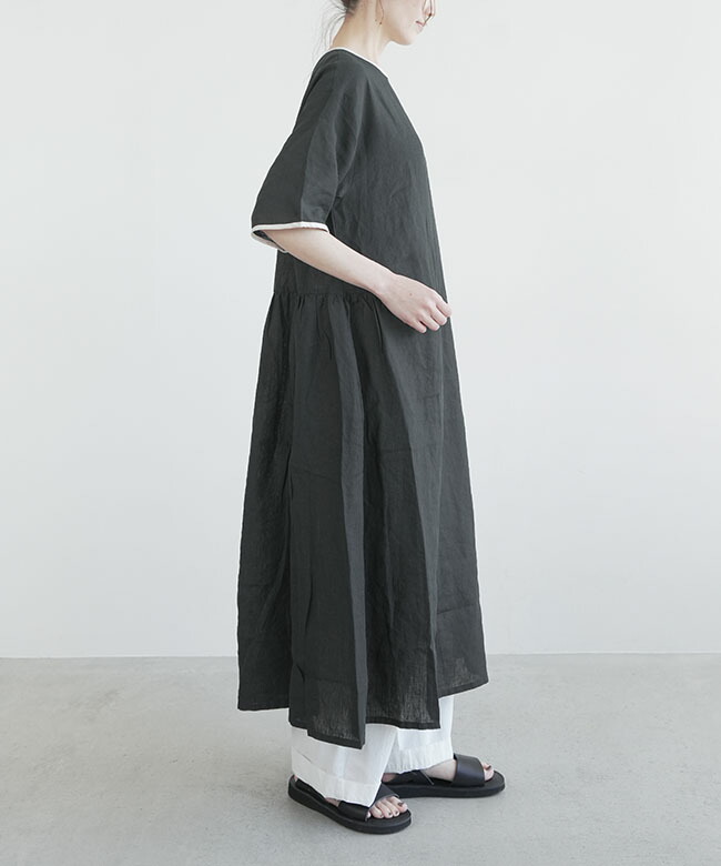 01DUP15241]blue willow(ブルーウィロー) リネン平織りギャザー