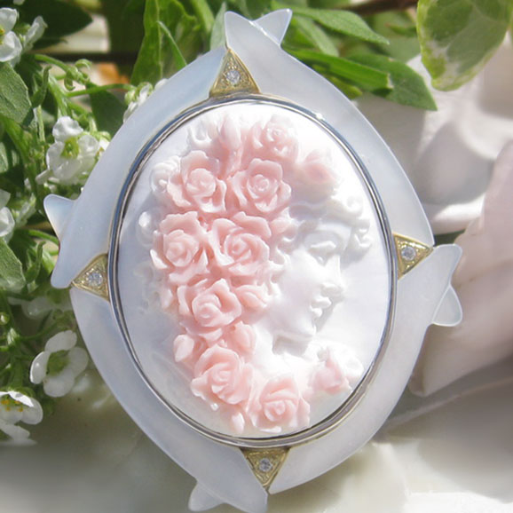 オ*ー様 SV925 シェルカメオ ピンクトルマリン付き ブローチ