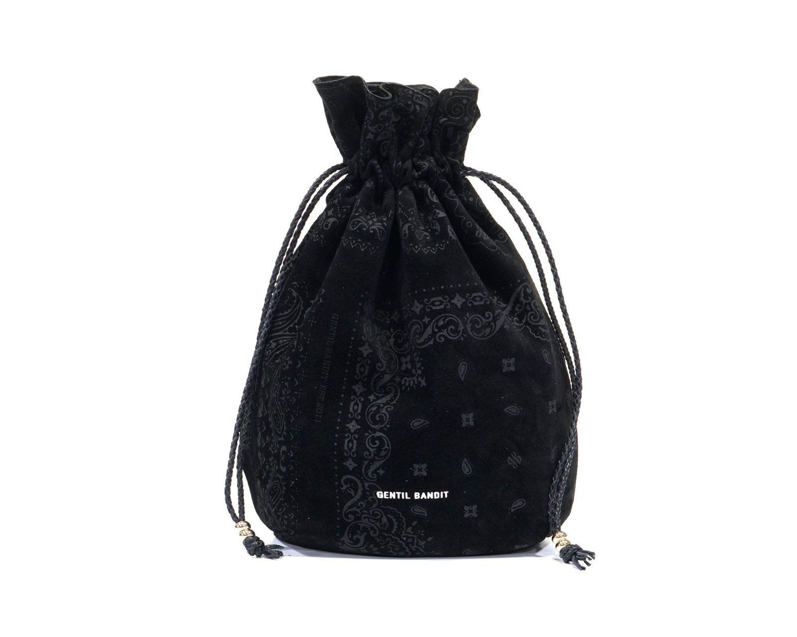 GENTIL BANDIT - スエード巾着バッグ / ブラック x ブラック | Tempt