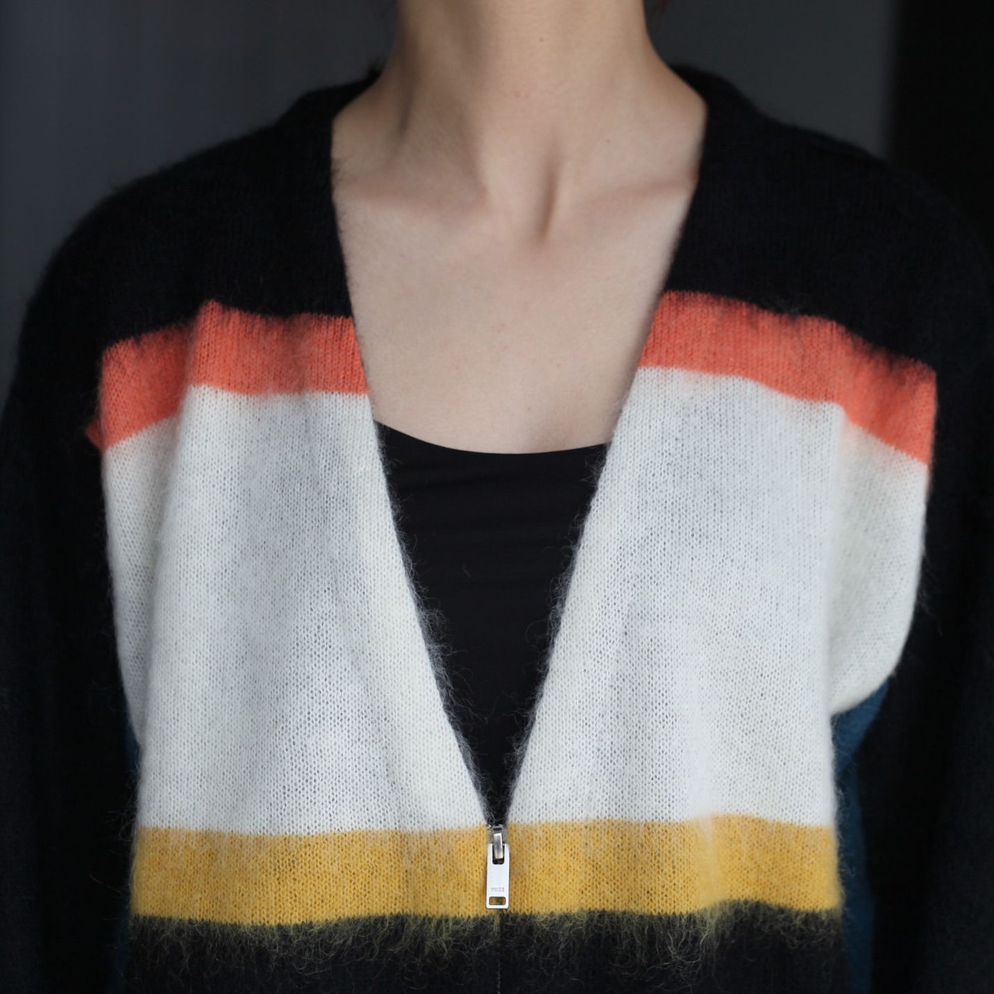 YOKE - 【残りわずか】Mohair Border V Neck Zip Cardigan | ACRMTSM