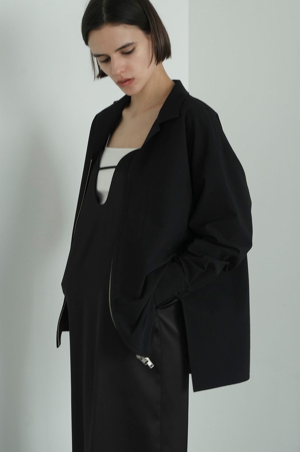 CLANE - サッカーストライプ ジップシャツ - SUCKER STRIPE ZIP SHIRT