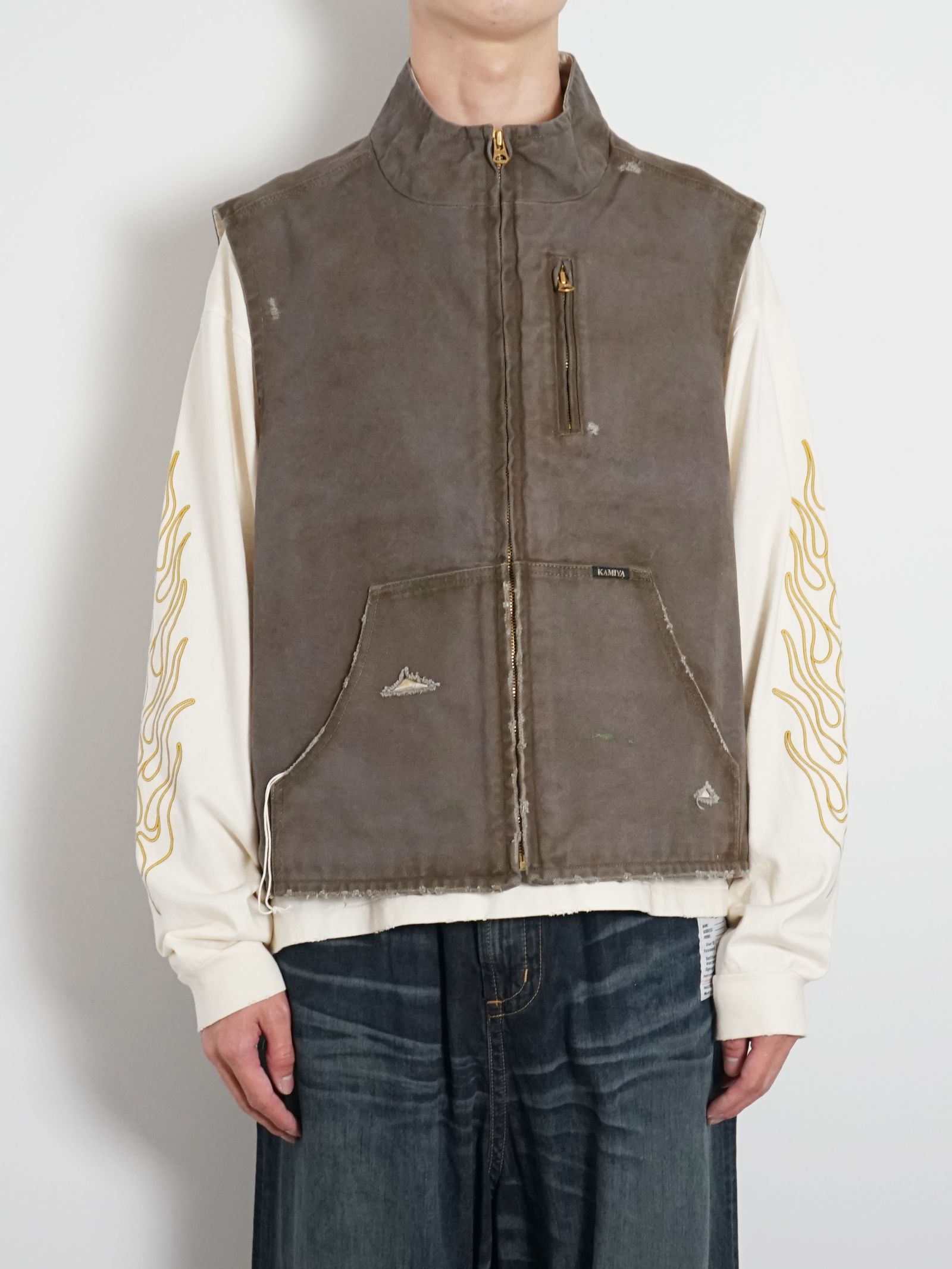 KAMIYA - ボロダックベスト - BORO Duck Vest GREY | ADDICT WEB SHOP