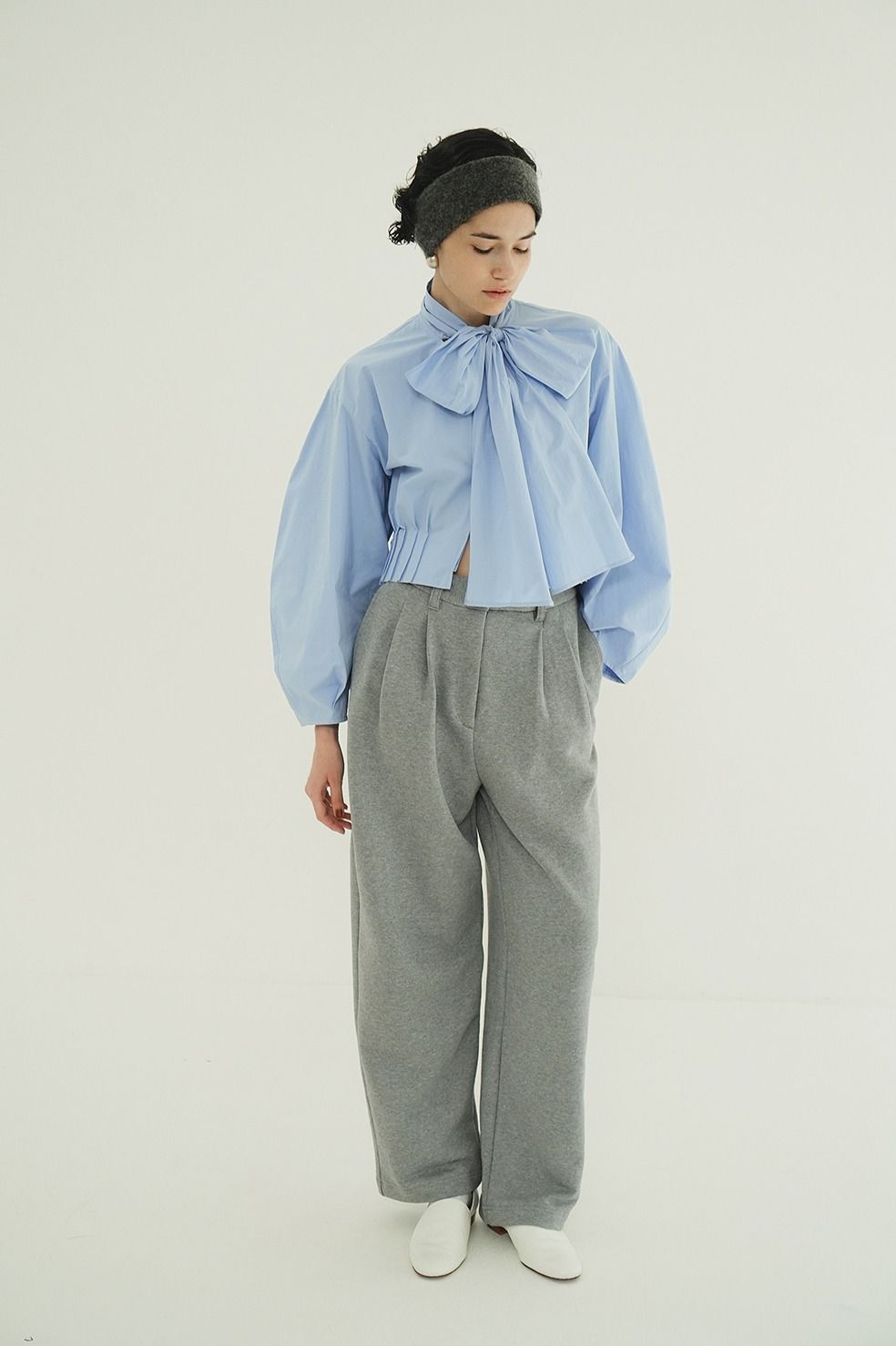 CLANE - リボンジップシャツ - RIBBON ZIP SHIRTS - SAX | ADDICT WEB SHOP