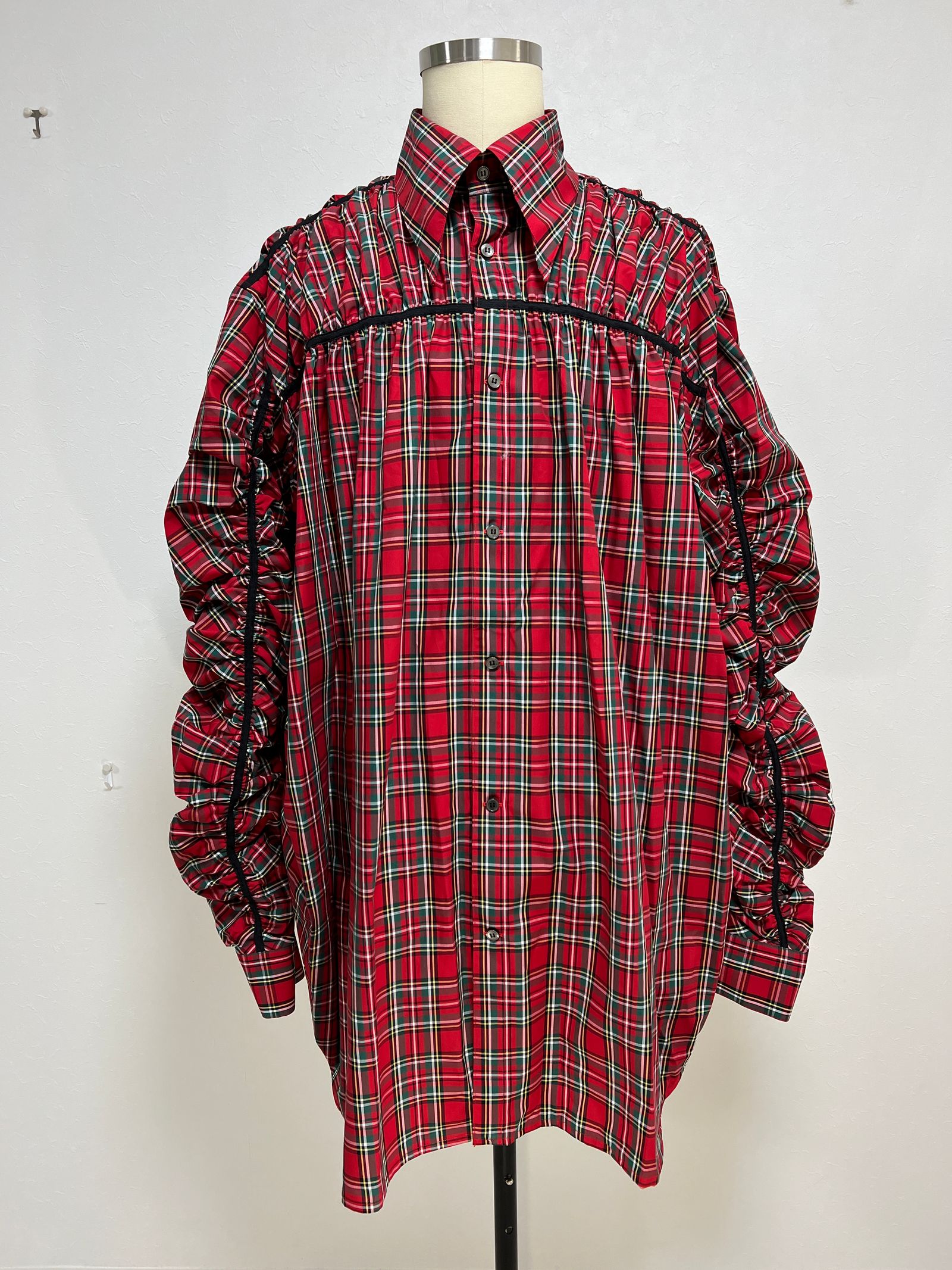 KIDILL - ギャザード シャツ - GATHERED SHIRT NAVY RED CHECK