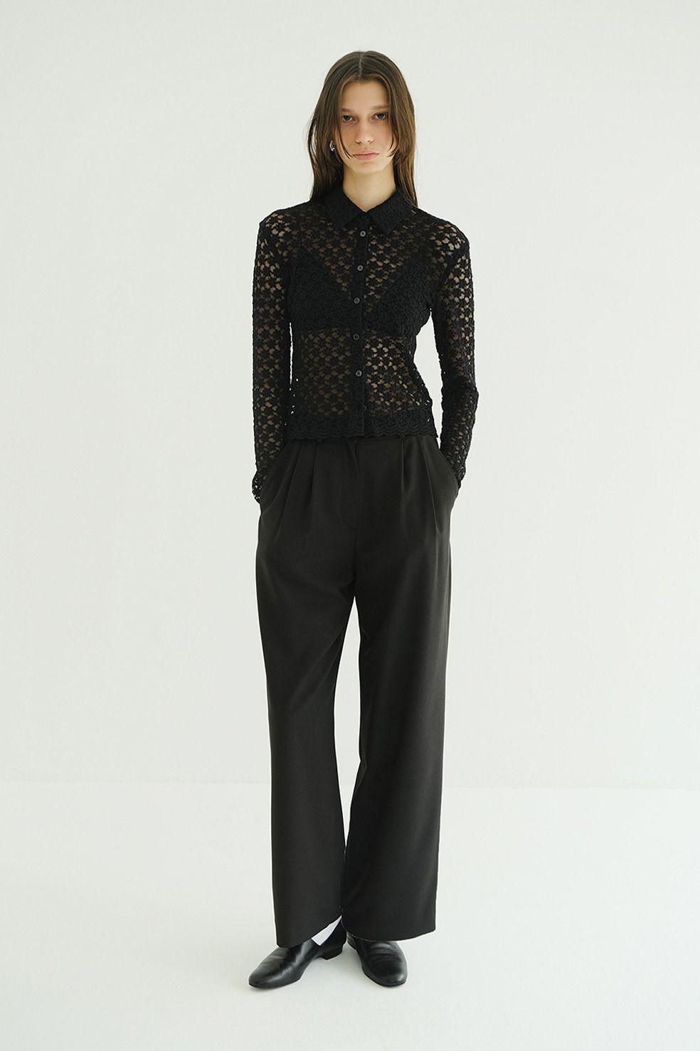 CLANE - フラワーレースシャツ - 3D FLOWER LACE SHIRT (BLACK