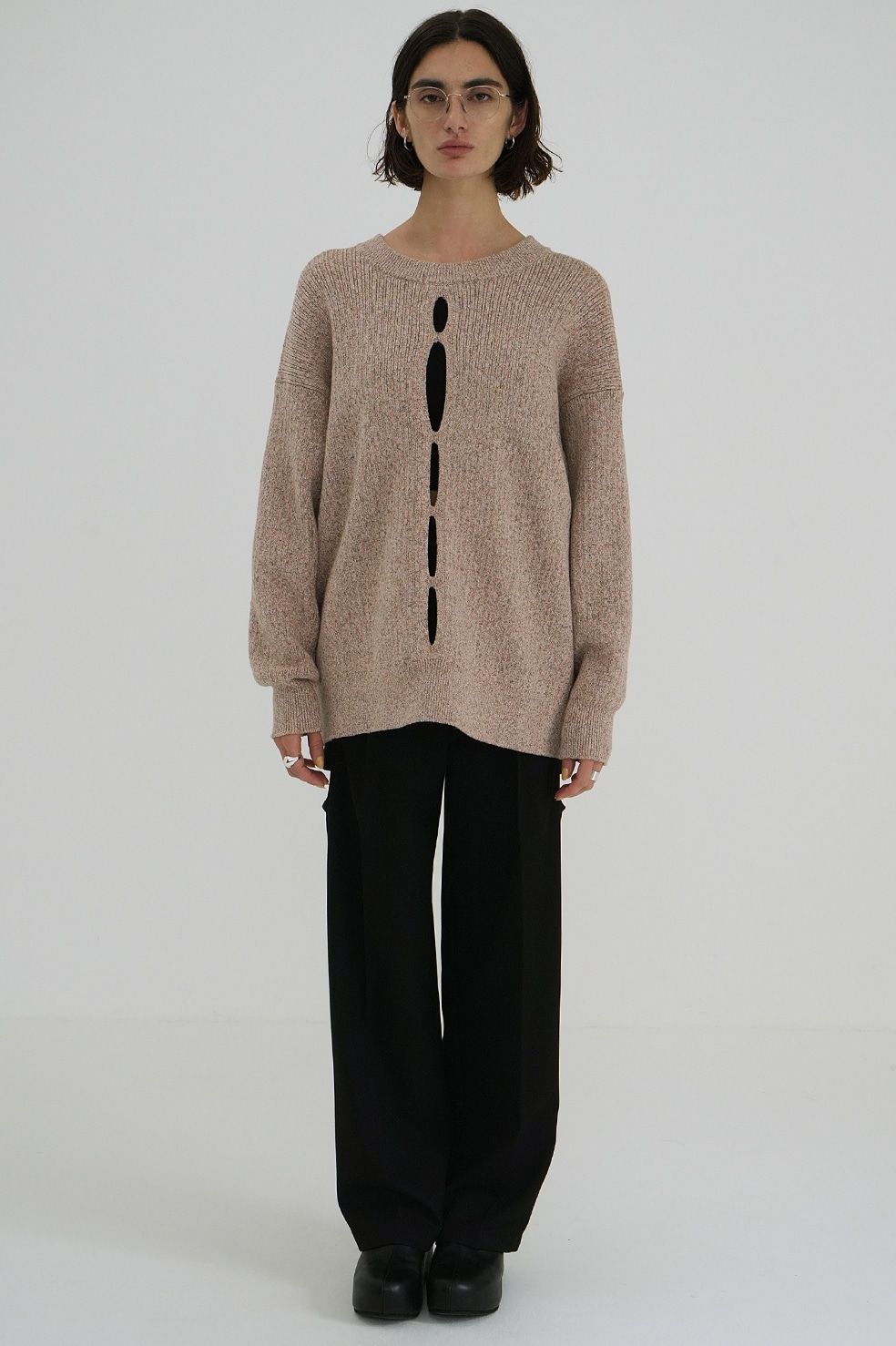 CLANE - ダブルフェイス ニットカーディガン - FACE COLOR MIX HOLE