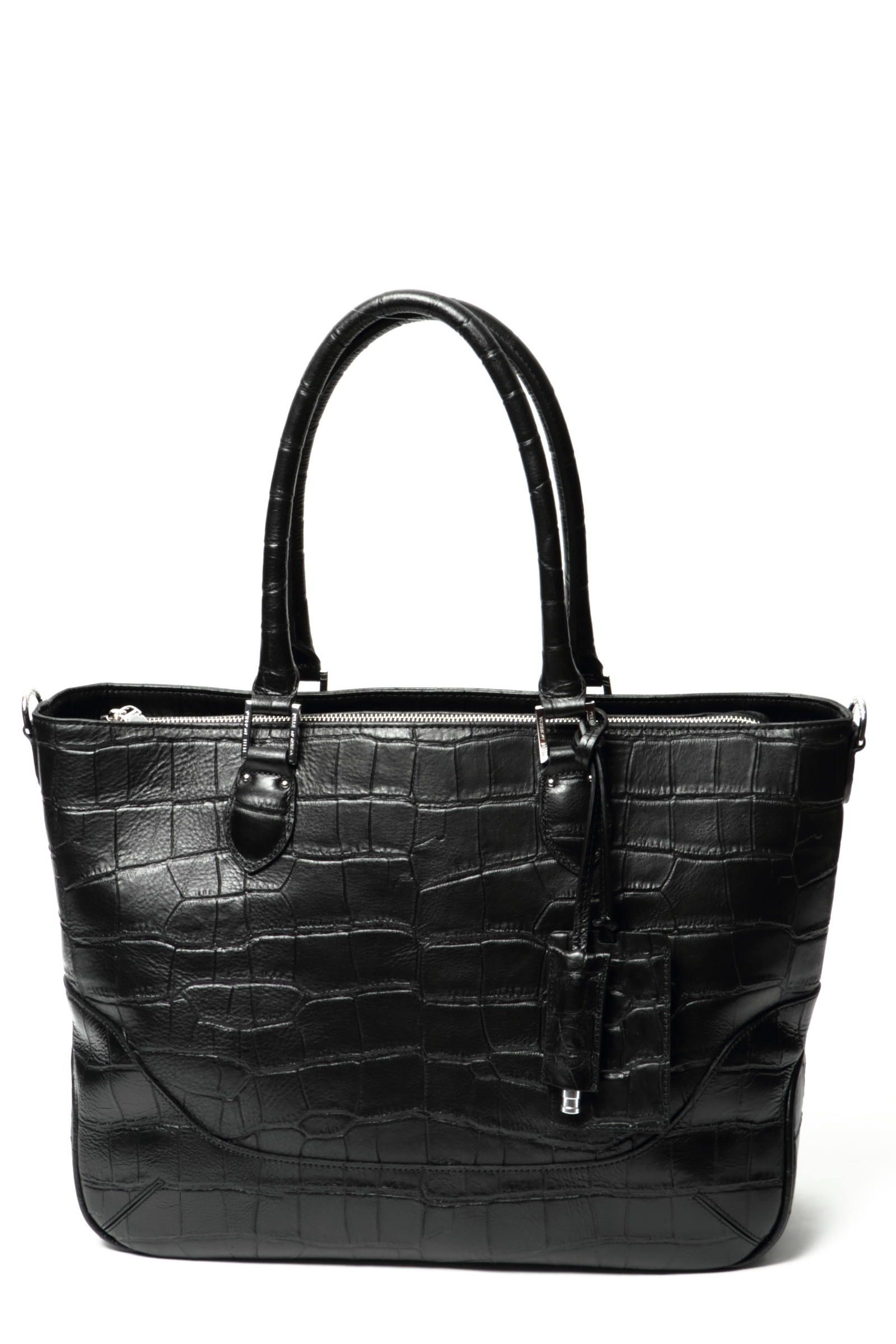 PELLE MORBIDA - クロコダイル型押し レザー トートバッグ / ブラック