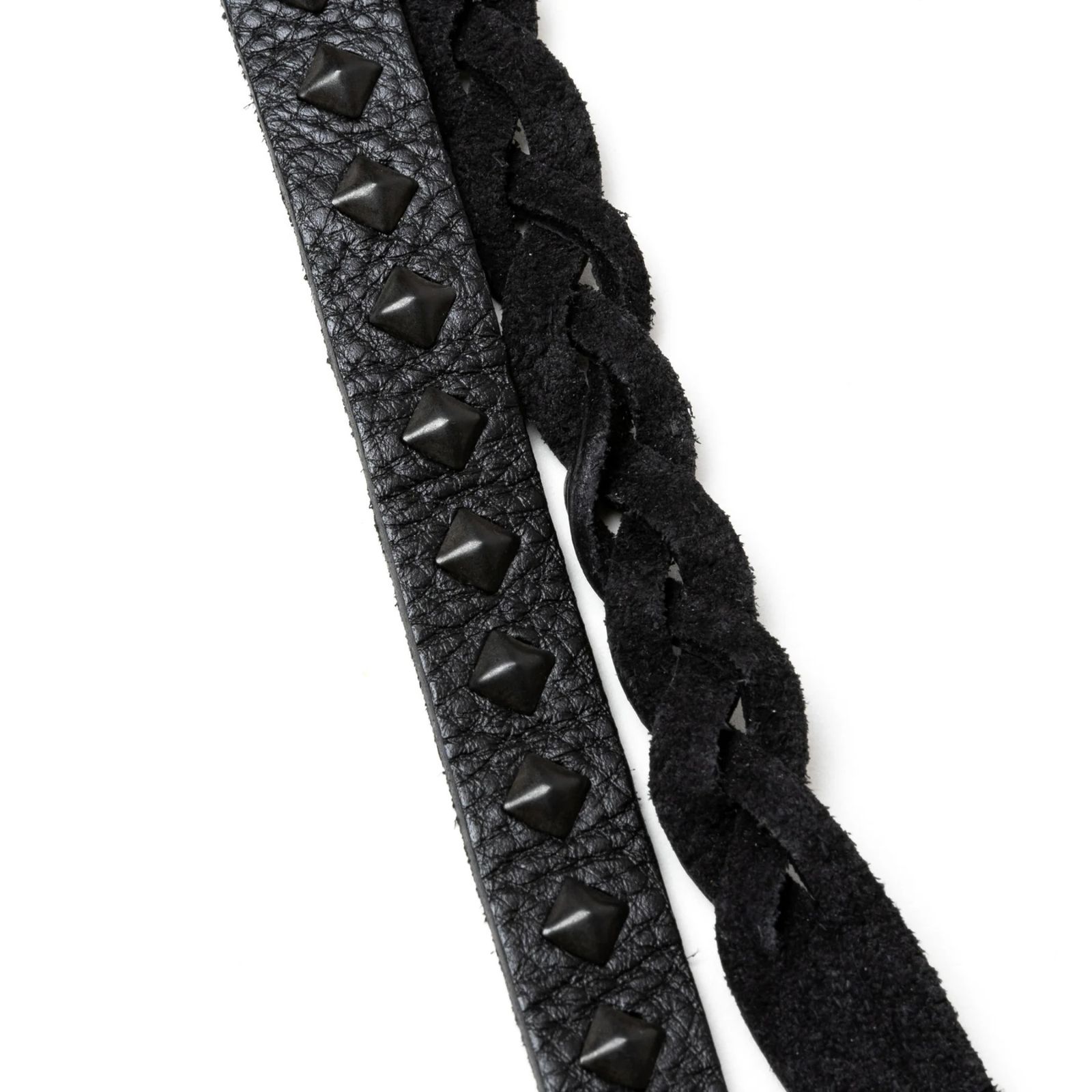 CALEE - STUDS & KNITTING LEATHER LONG KEY RING ＜TYPE B＞ (BLACK