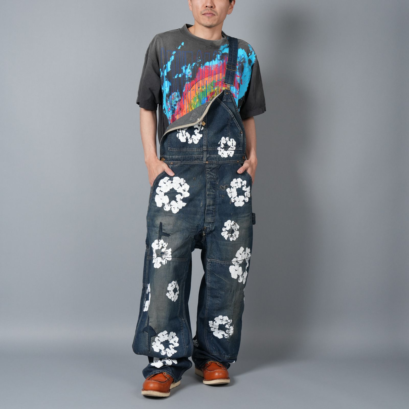 SAINT MICHAEL ヴィンテージ加工 ダブルニー オーバーオール デニム