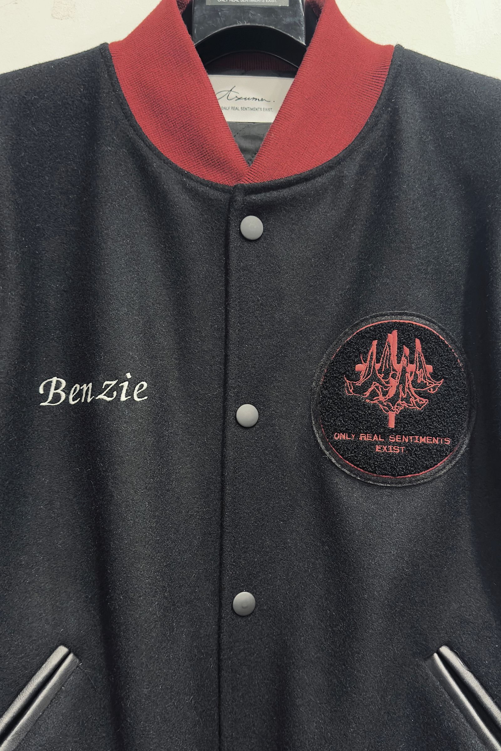 Azuma - PACHED LETTER JACKET / レタージャケット (BLACK, RED) | HAZE