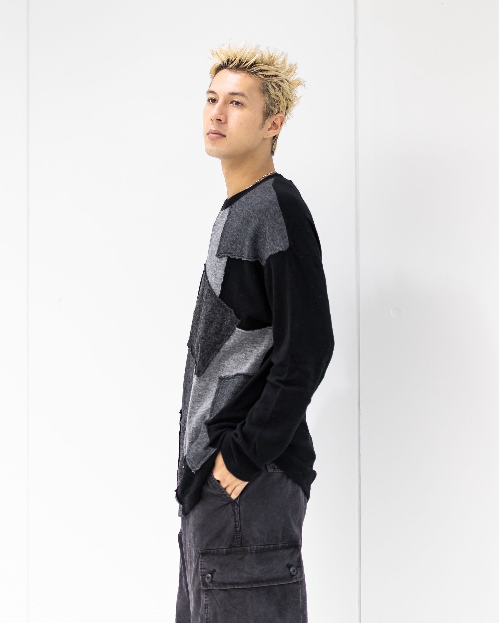 COMME des GARCONS HOMME ウールナイロン天竺パッチワークニット 10月3