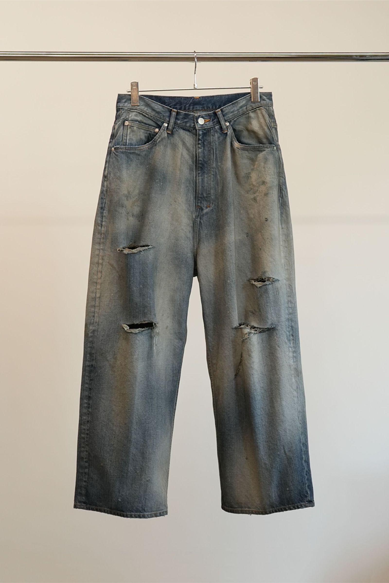 ANCELLM - DAMAGE WIDE 5P DENIM PANTS | INDIGO | ダメージデニム