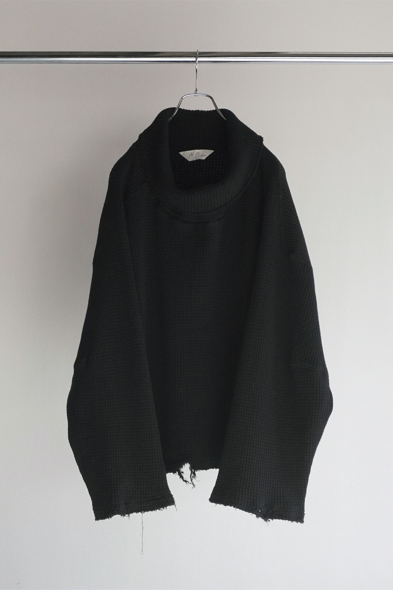 ANCELLM - HEAVYWAFFLE DAMAGE LS T-SHIRT | BLACK | ダメージワッフル