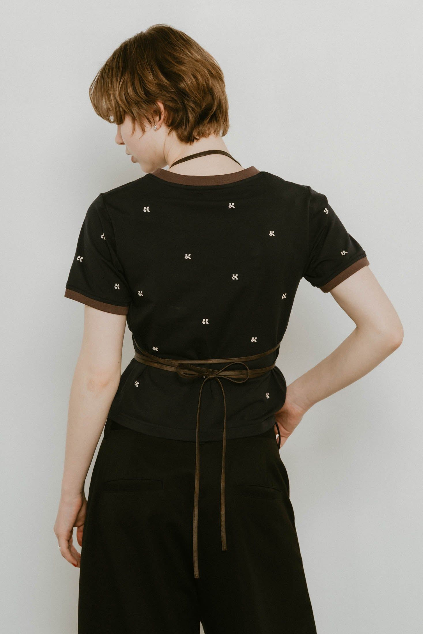 Knuth Marf - wrap leather bustier / ラップレザービスチェ (ブラウン