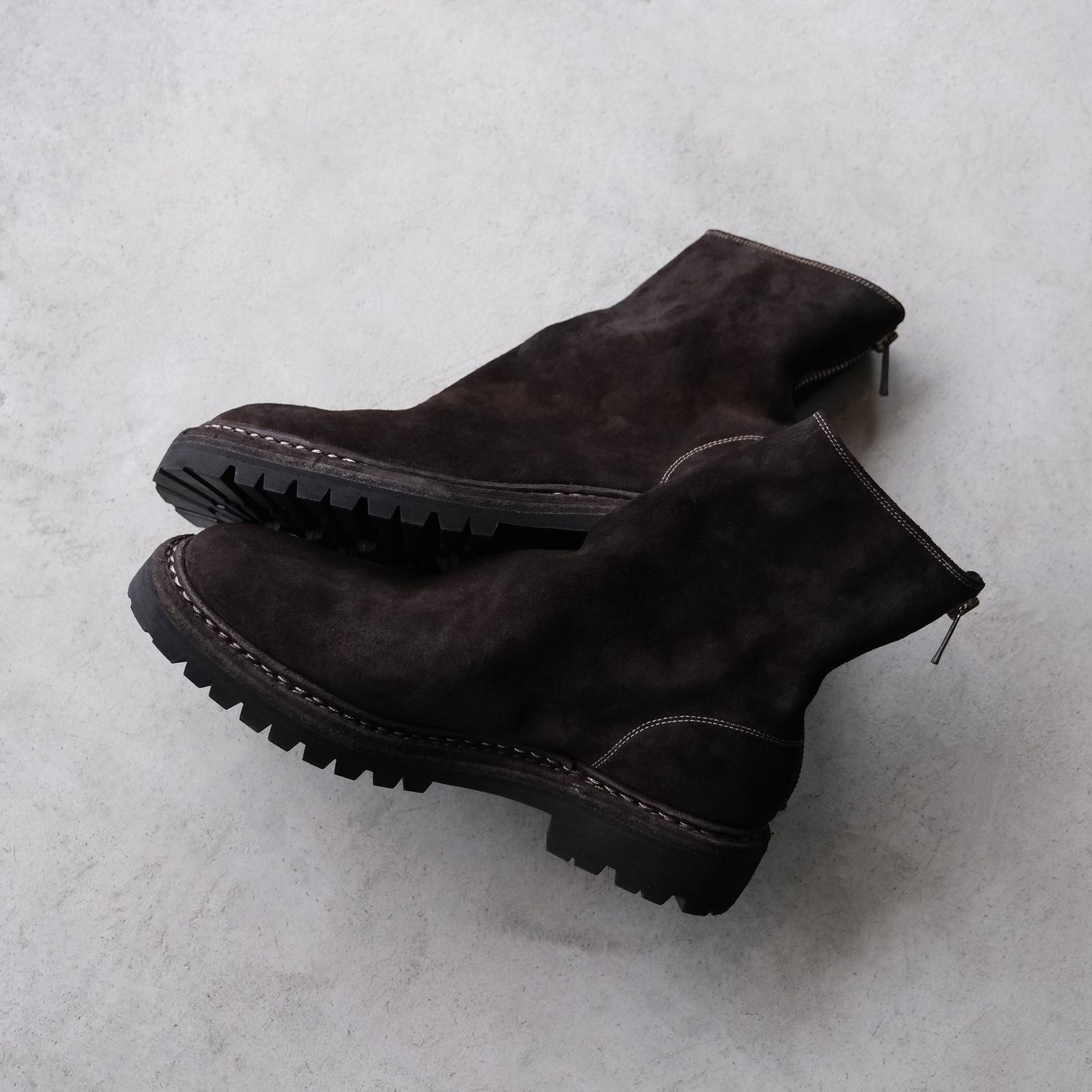 GUIDI - 796V_N Calf Reverse Shoes Back Zip Boot -ブーツ-（Brown