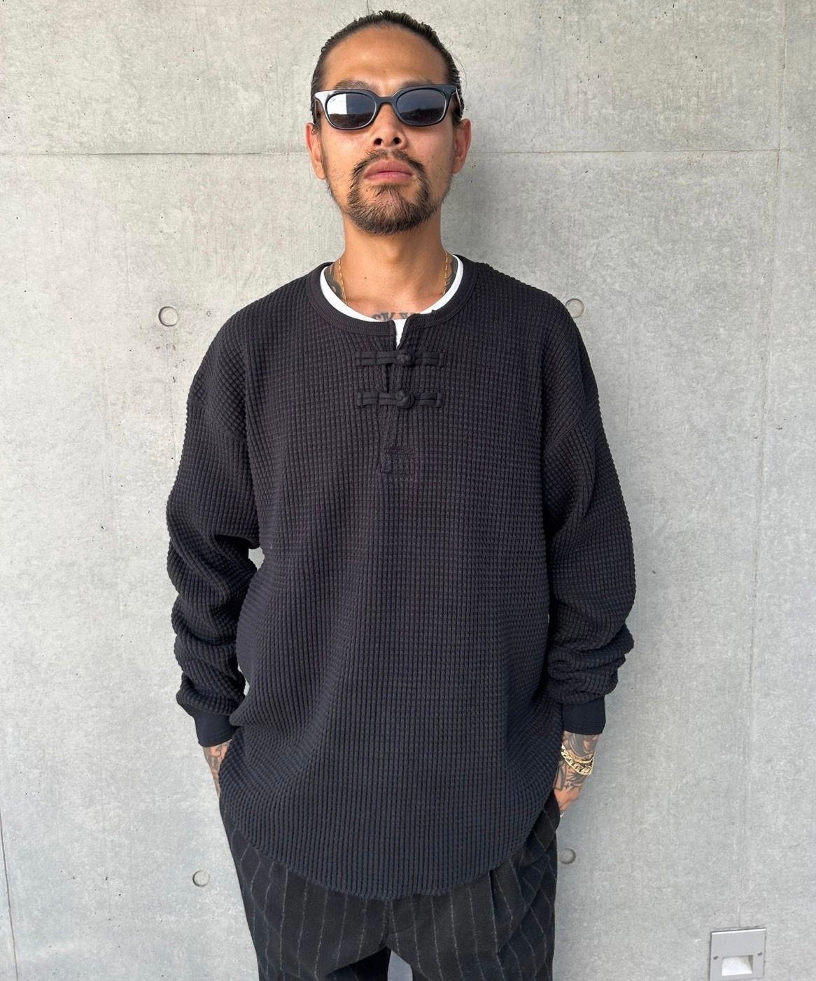 exodus - ORIENTAL HENRY NECK SHIRT / BLACK / チャイナサーマル