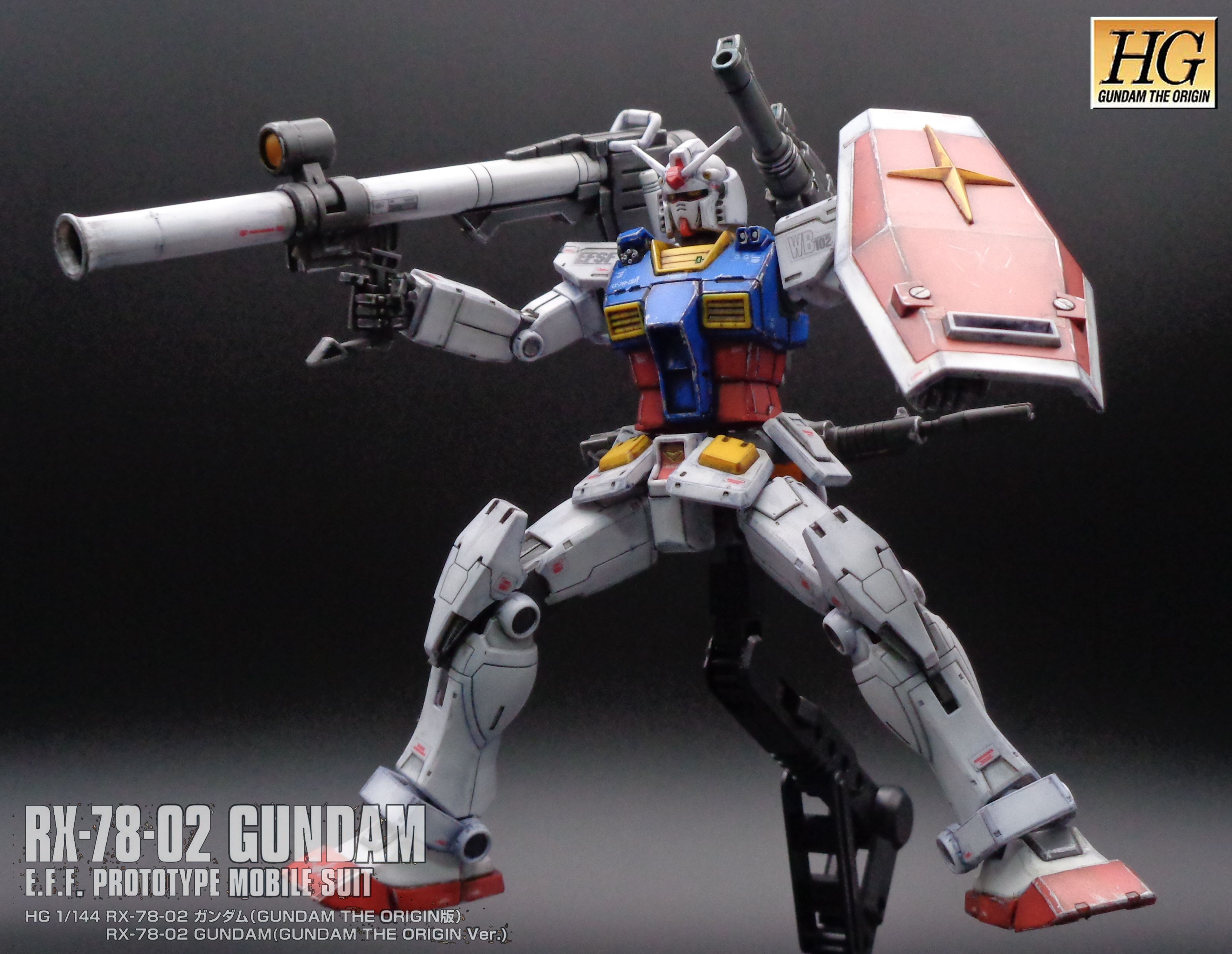 HG THE ORIGIN RX-78-02 ガンダム 前期型 ウェザリング 1/144 塗装済み