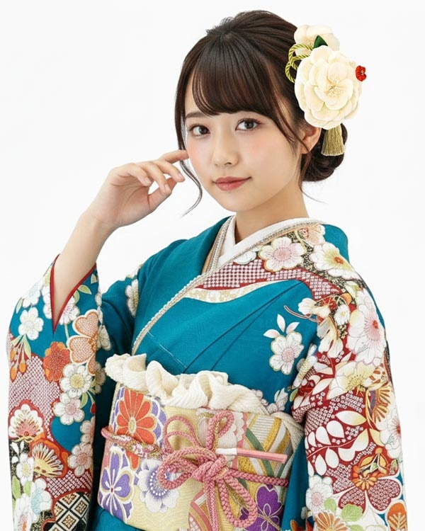 楽天市場】仕立て付き 正絹 振袖 フルセット32点 f-006 青緑