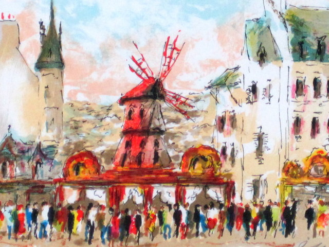 フランス風景画・ウシエ「ムーランルージュ」リトグラフ