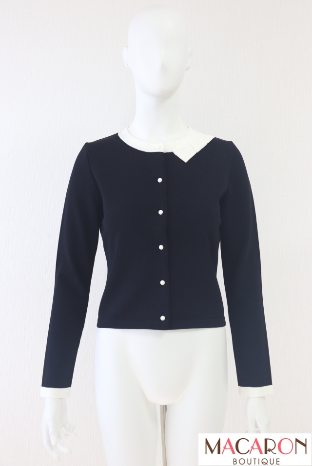 美品♡Reneルネ♡後ろプリーツ ニットカーディガン ボレロ ネイビー 36