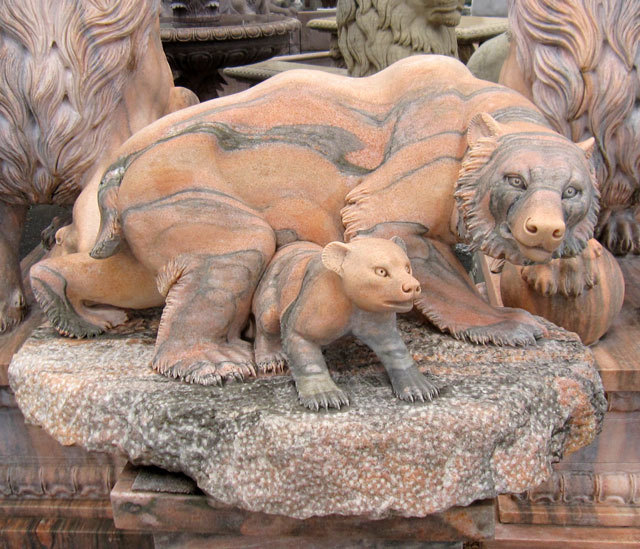 大理石彫刻 クマ親子 石像 動物像 天然石 熊