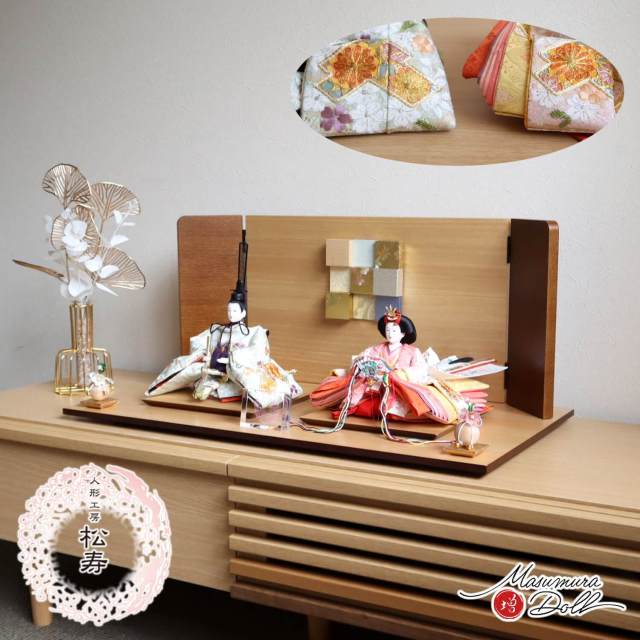 新作 小出松寿 作 11番 京刺繍金駒「螺鈿 松皮に桜」薄緑 薄ピンク