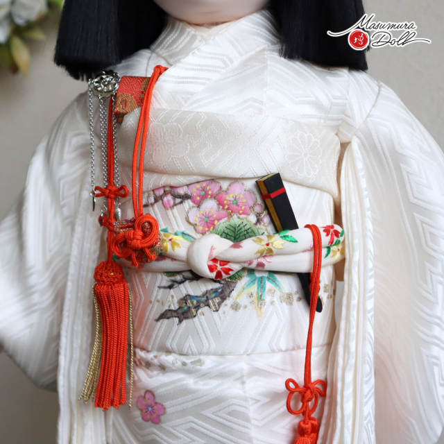 元賀章介作 12号(尺二) 着尺 正絹 刷り友禅 松竹梅 白 市松人形 手塗本