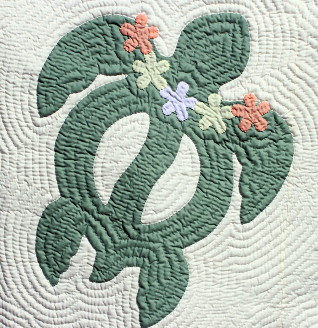 Hawaiian quilt ハワイアンキルトタペストリー ホヌフラワー 152×152cm