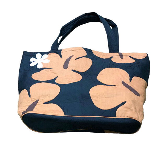 Hawaiianquiltハワイアンキルトバッグ ブラウンハイビスカス柄