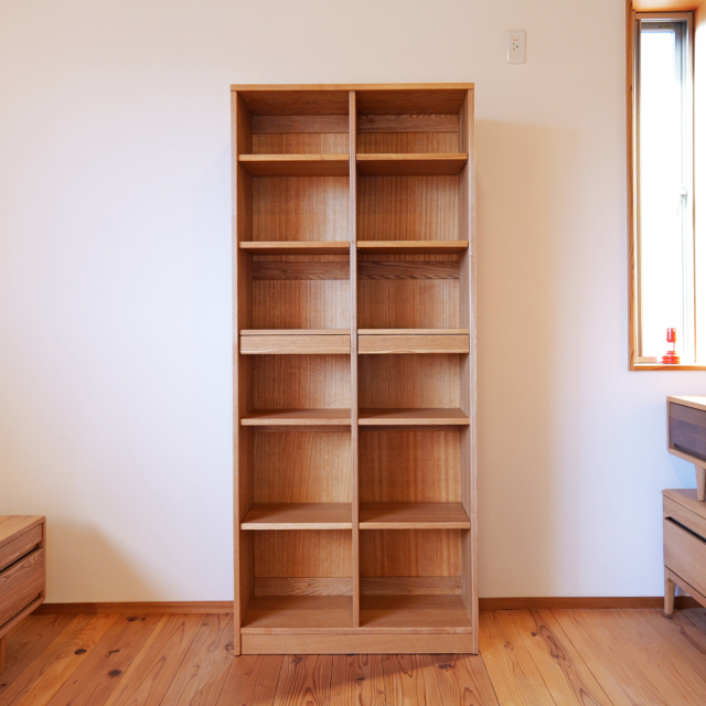 本棚 木製 ナラ書棚 Hi タモ無垢 高級 ブックシェルフ