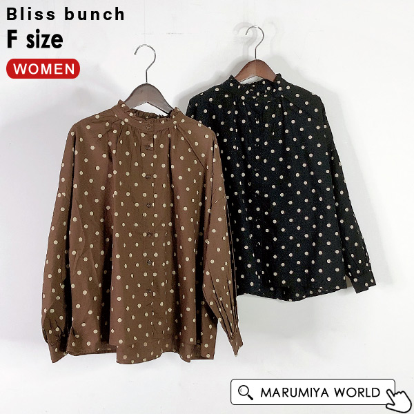 ドットフリル襟ブラウス レディース トップス 長袖ブラウス ボタン 前